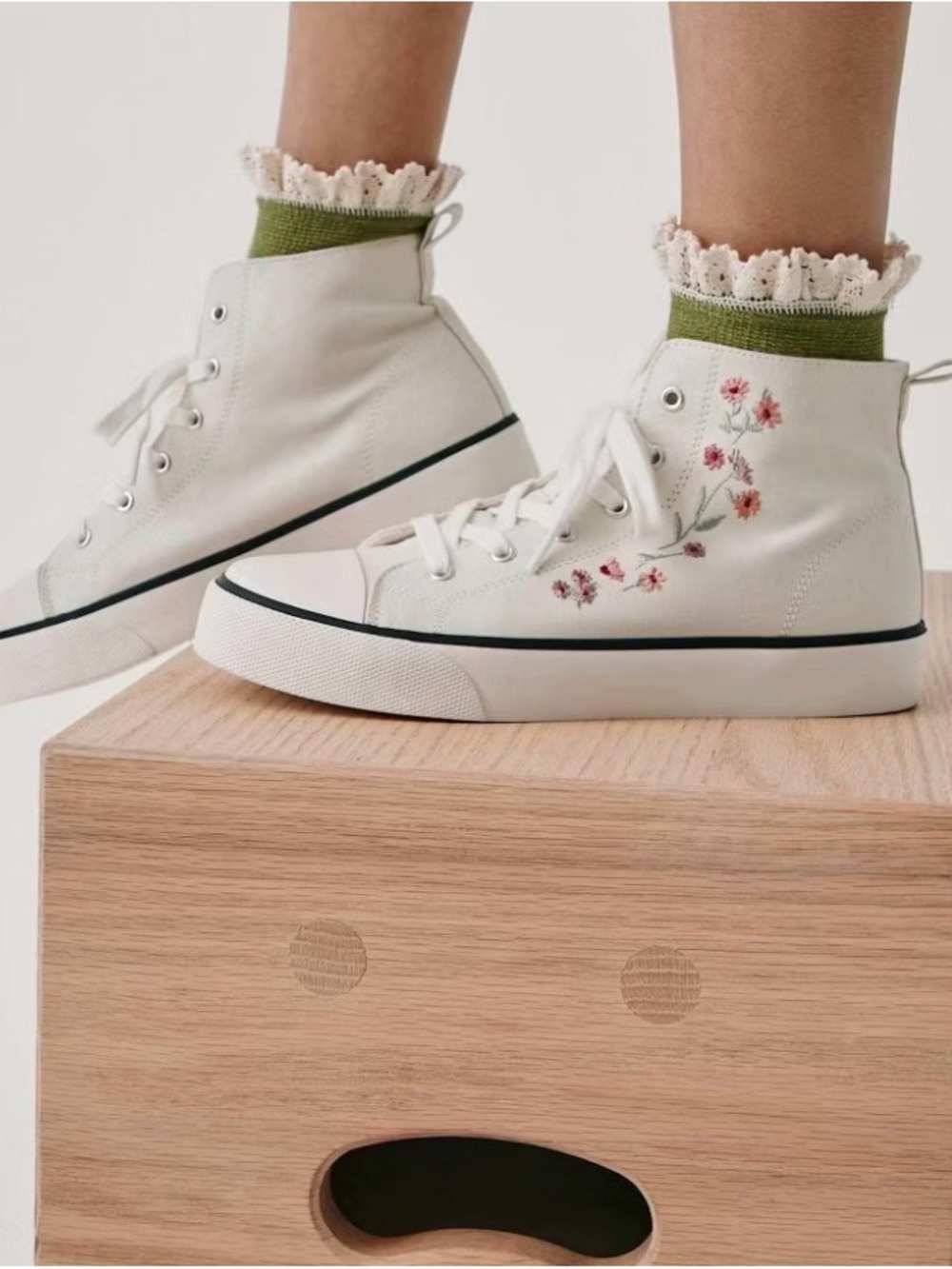 The Children's Place White High-Top Sneakers with Pink Floral Embroidery